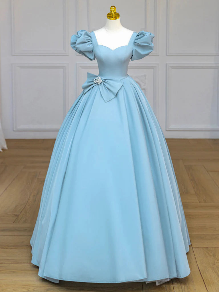 2024 Satin Light Blue Cinderella Prom Dress With Bow US6 / Blue 2024 Satin Light Blue Cinderella Prom Dress With Bow US6 / Blue