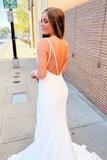White Satin V-Neck Appliques Mermaid Wedding Dress