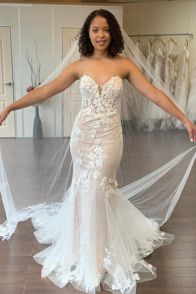 Mermaid champagne wedding dress online