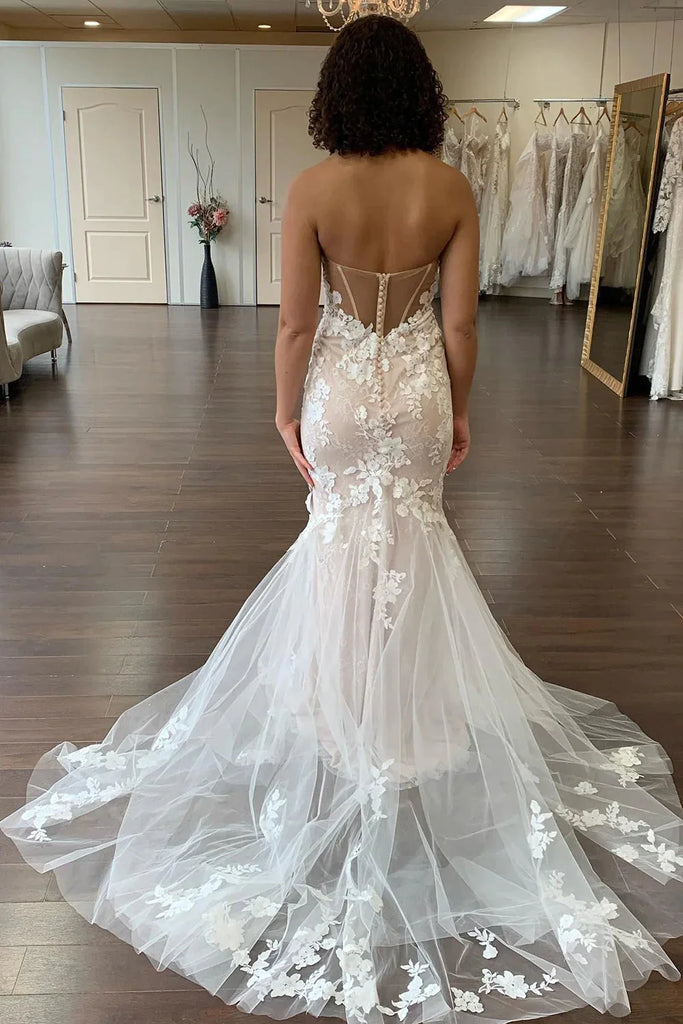 Sweetheart Trumpet Mermaid Lace Champagne Wedding Dress Custom Made / Ivory