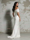 Off The Shoulder Trumpet Mermaid Satin Wedding Dress With Slit