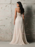 A Line Spaghetti Straps Ivory Chiffon Bow Prom Dress With Slit