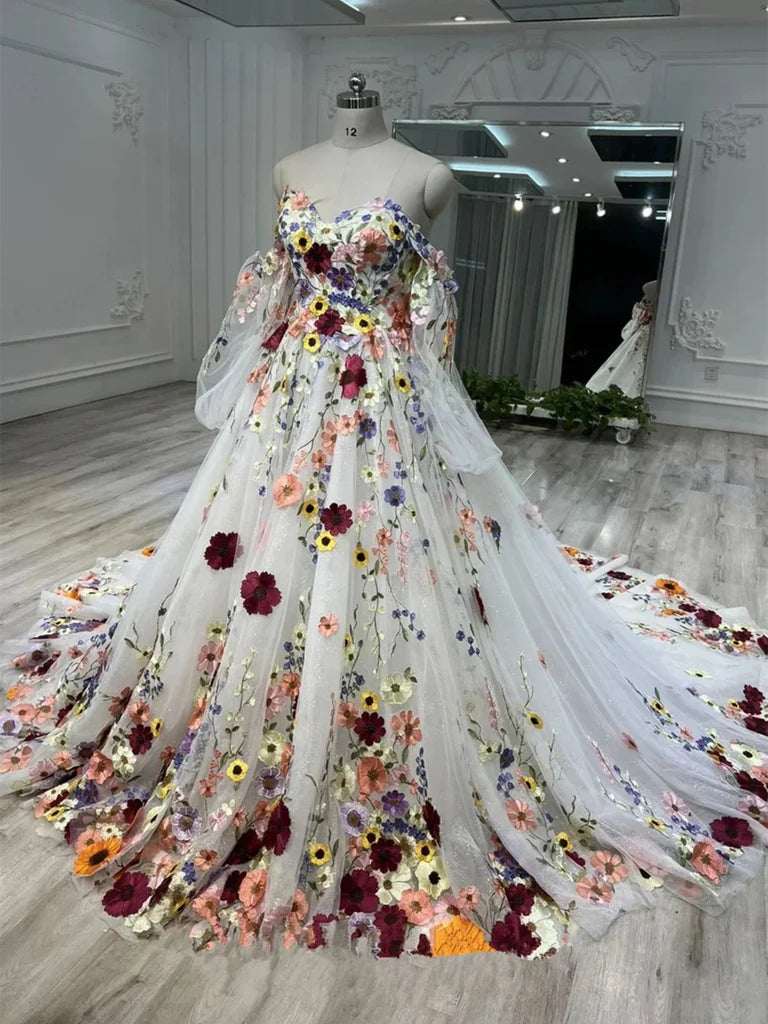 floral prom dresses 2024 Flower Fairy Purple Floral Prom Dresses 2024 Crossed Straps Flower Floor-Length / Long Strapless Sleeveless A-Line / Princess Formal Dresses