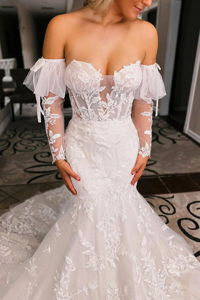 2023 Trumpet Mermaid Long Sleeve Lace Ruffles Wedding Dress – Sassymyprom
