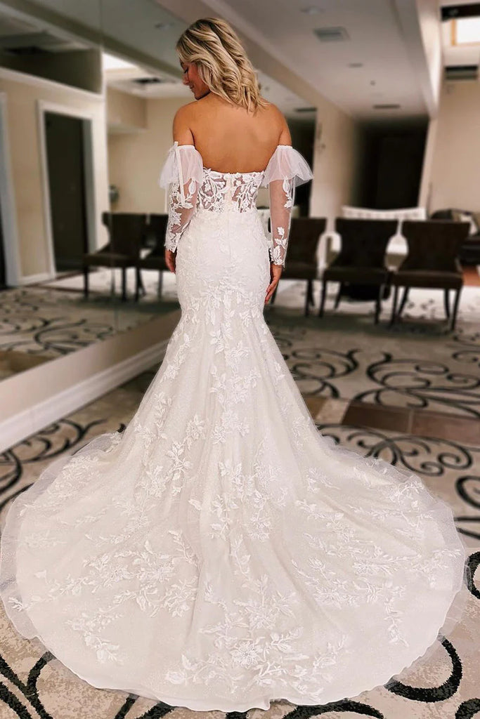 2023 Trumpet Mermaid Long Sleeve Lace Ruffles Wedding Dress US6 / White 2023 Trumpet Mermaid Long Sleeve Lace Ruffles Wedding Dress US6 / White