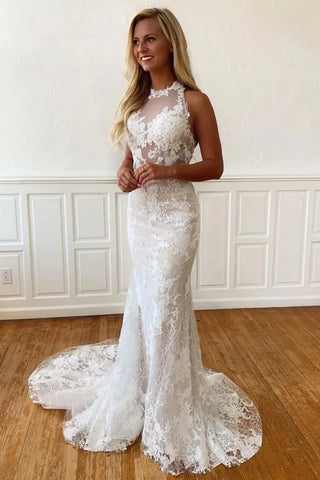 Mermaid Off White Halter Backless Wedding Dress