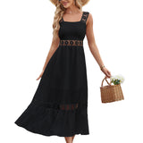 White Guipure Lace Insert Ruffle Hem Dress
