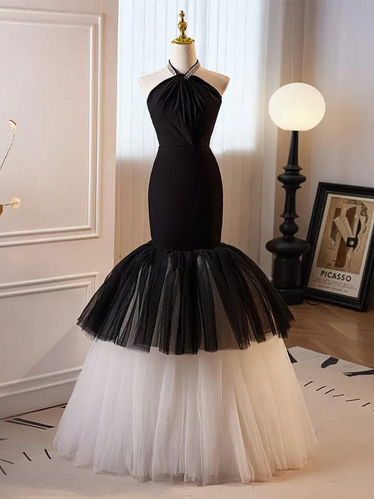 Black and white top mermaid prom dress