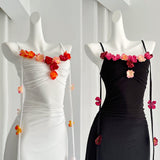Colorful Floral Sheer Black Evening Dress
