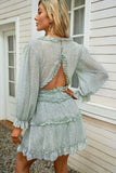 Green Floral Ruffled V-Neck Dress