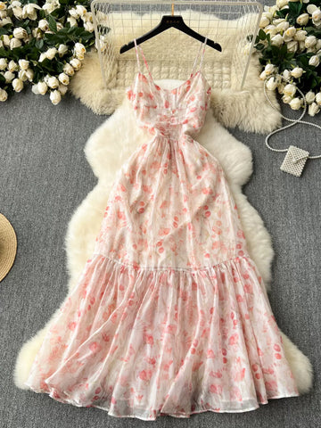 Elegant V-Neck Floral Dress with Adjustable Straps
