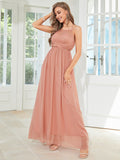 Pink Contrast Lace Tie Back Bridesmaid Dress