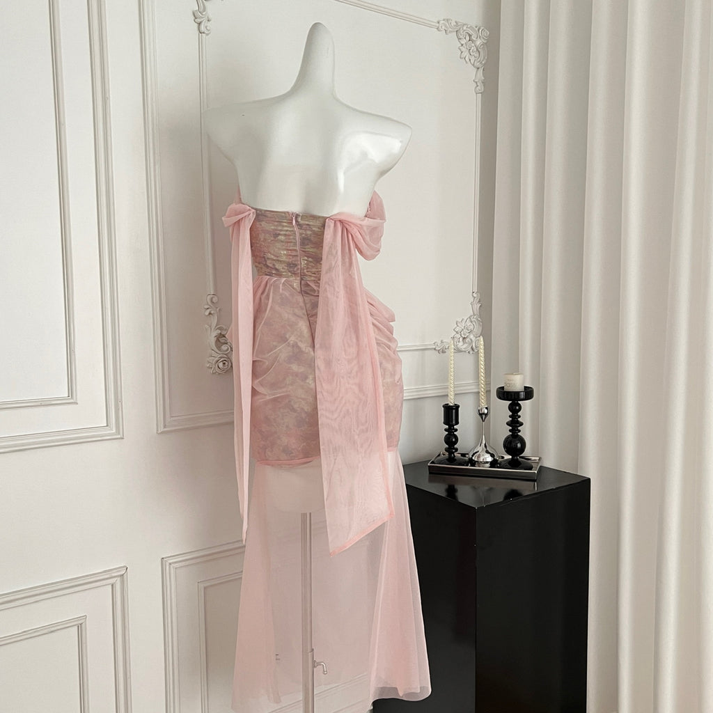 pink metallic strapless dress Sweet Metallic Corset Pink Strapless Dress M