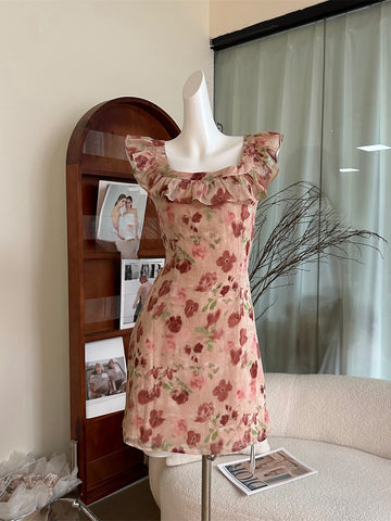 Mini Soft Ruffles Flattering Floral Dress
