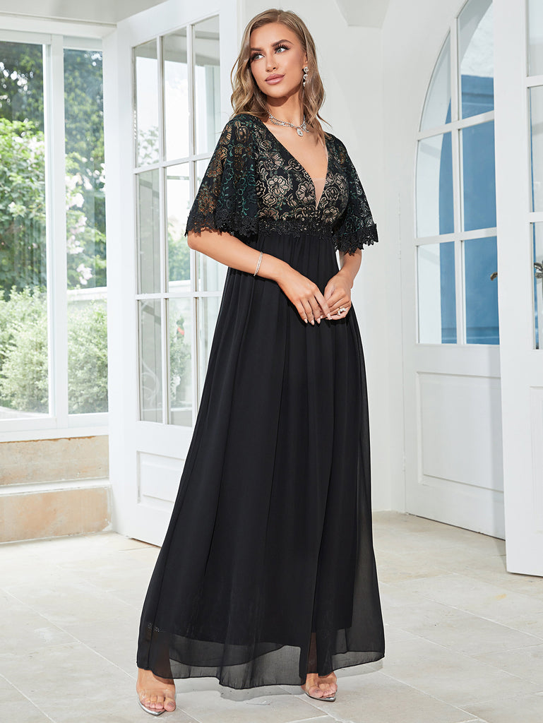 2023 Black Lace Chiffon Formal Bridesmaid Dress L