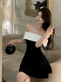 Bold Contrast Off-Shoulder Party Dres