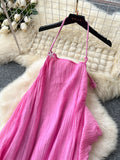Ruffled Layers Hot Pink Halter Maxi Dress