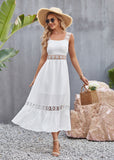 White Guipure Lace Insert Ruffle Hem Dress