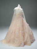 Ball Gown Sequin Tulle Pink Flower Prom Dress