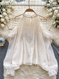 Whispering Elegance Beaded Collar Summer Top