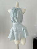 Halter Top Tiered Skirt Ensemble Soft Blue Set