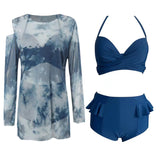3Pack Tie Dye Bikini Swimsuit & Mesh Cover Up