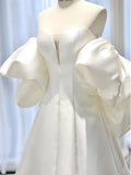 Satin Puffy Sleeves Mesh Sweetheart A Line Wedding Dress