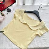 Yellow Peter Pan Collar Crop Top Floral Printed Midi Skirt
