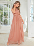 Pink Contrast Lace Tie Back Bridesmaid Dress