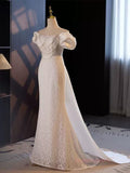 Trumpet Mermaid Puffy Sleeves  Wedding Dress With Detachable Train