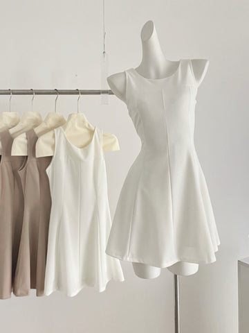 White Structured Bodice A Line Sleeveless Dres