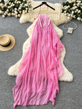 Ruffled Layers Hot Pink Halter Maxi Dress