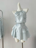 Halter Top Tiered Skirt Ensemble Soft Blue Set