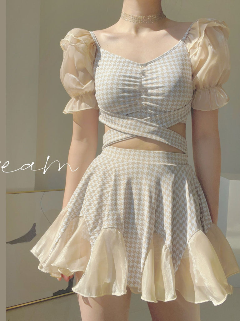 2023 Sweet Lolita Outfits Ruffles Plaid Short Sleeves Swimwear