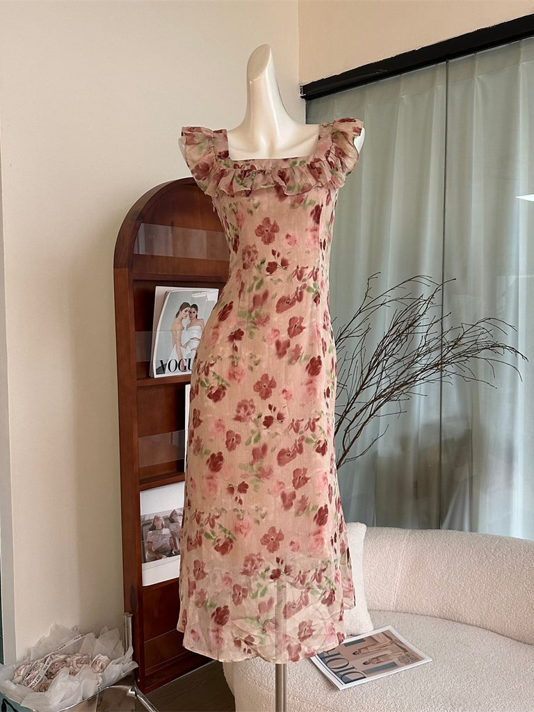 Ruffles Elegant Floral Midi Dress Sassymyprom Ruffles Elegant Floral Midi Dress Sassymyprom