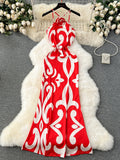 Artistic White Accents Red Beach Dress