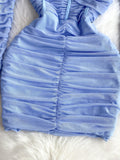 Azure Elegance Puff Sleeve Ruched Mini Dress