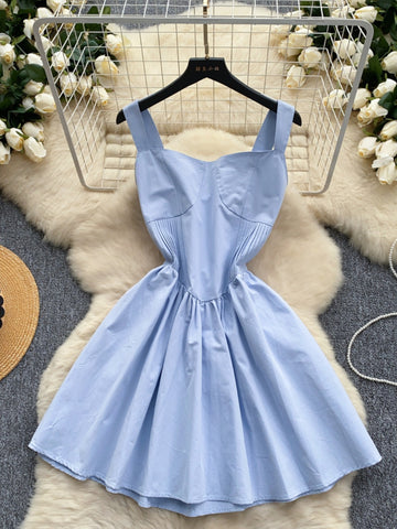 Wide Straps Flattering Blue Mini Dress