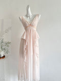 Asymmetric Ruffle Sleeveless Chiffon Pink Dress