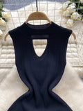 Ribbed Texture Sleek Black Flare Skirt Dress