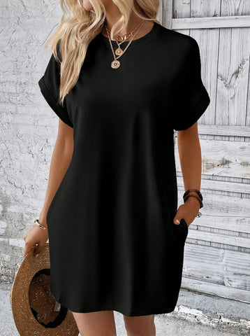 Relaxed Fit Black T-Shirt Dress