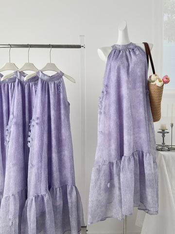 Asymmetric Hem Floral Inspired Lilac Dress