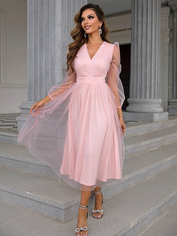 Enchanting Pink V-Neck Dress