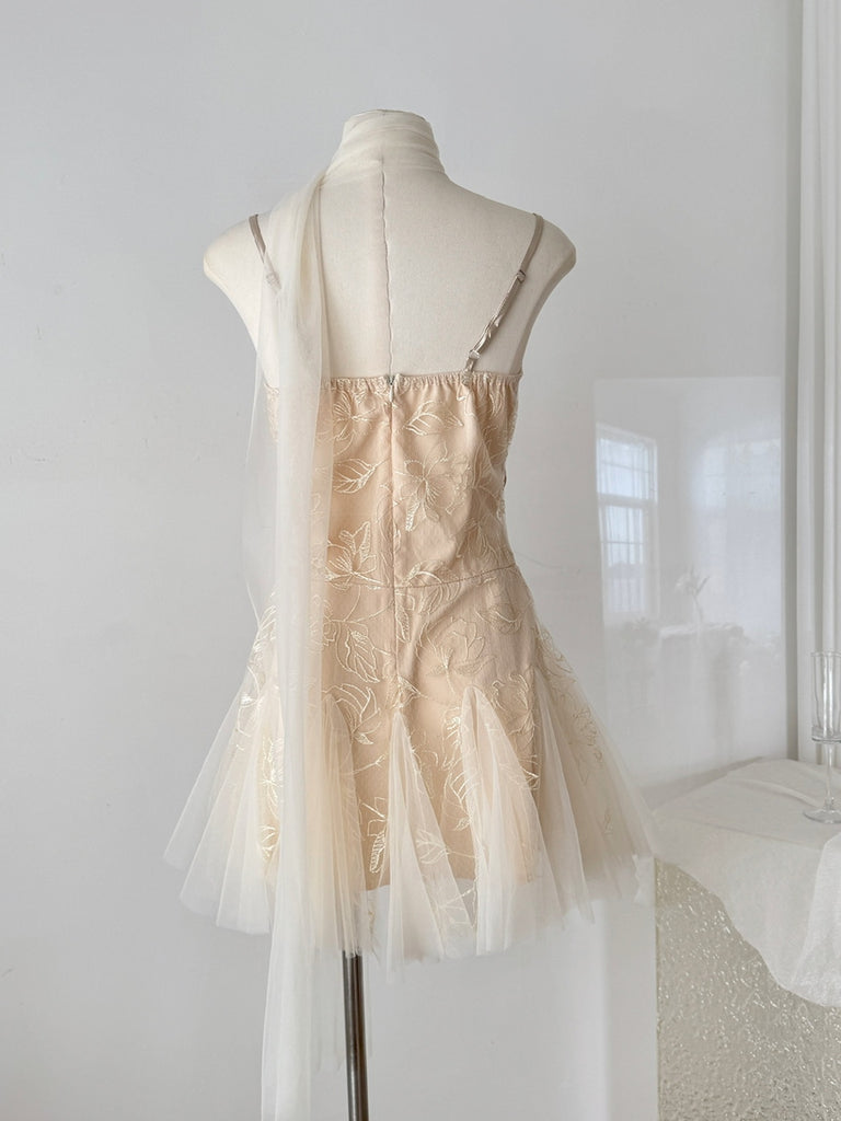 Lace Sweetheart Corset Spaghetti Straps Dress With Slit Champagne main image 0