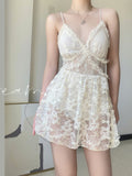 White Lace Hollow Out Backless One-Piece Swimwear