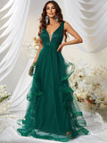 Twilight Green Ruffles Tulle Prom Dress