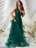 Twilight Green Ruffles Tulle Prom Dress