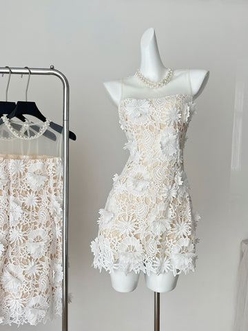 3D Floral Embellishments Chic Strapless Mini Dress