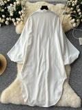 Voluminous Sleeves Collared White Dress
