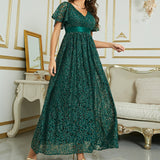 Green Lace Long Wedding Bridesmaid Dress